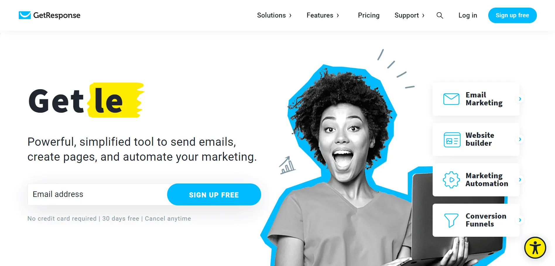 This is the image of Getresponse.com homepage. It offers marketing automation solutions to clients.