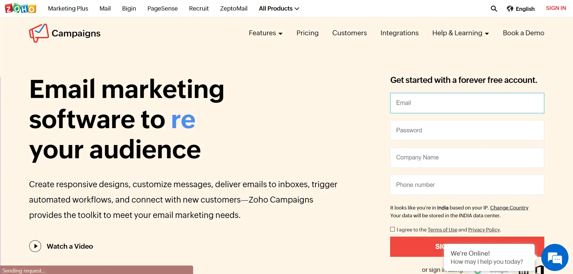 This image is the screenshot of the Zoho's email tool. It is one of the best CRMs and email marketing platform in the world
