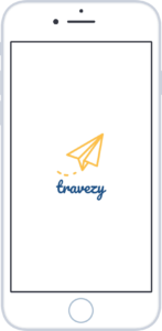 travezy app logo shown on iPhone 8 mobile screen