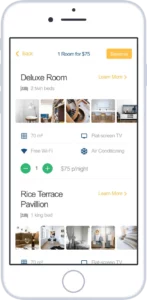 Screen to choose a room for the hotel booking app